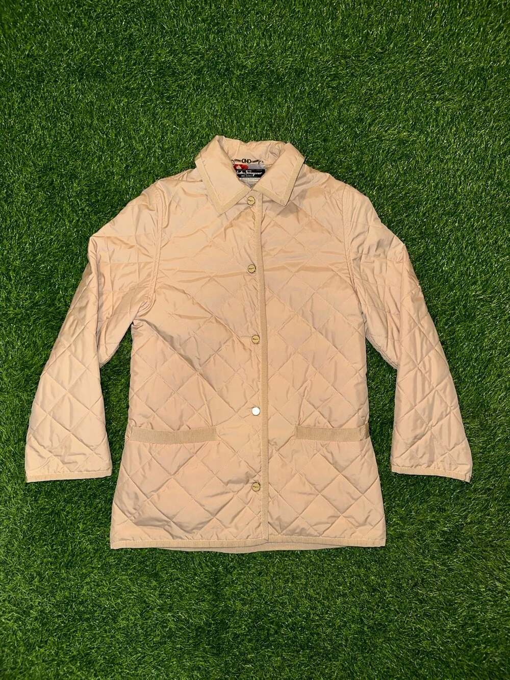 Salvatore Ferragamo Quilted Jacket Size XS Beige Floral Print
